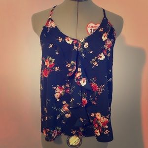 Sweet Wanderer ruffle front tank top blue small